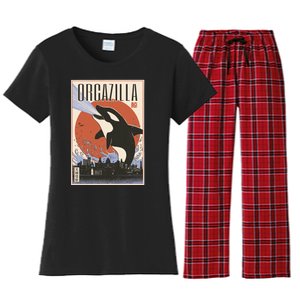 Orcazilla Japanese Poster Orca Women's Flannel Pajama Set