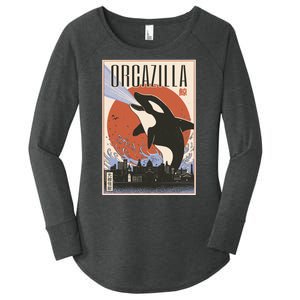 Orcazilla Japanese Poster Orca Women's Perfect Tri Tunic Long Sleeve Shirt