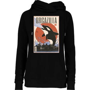 Orcazilla Japanese Poster Orca Womens Funnel Neck Pullover Hood