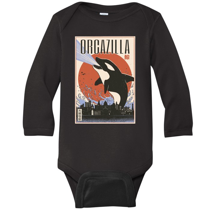 Orcazilla Japanese Poster Orca Baby Long Sleeve Bodysuit