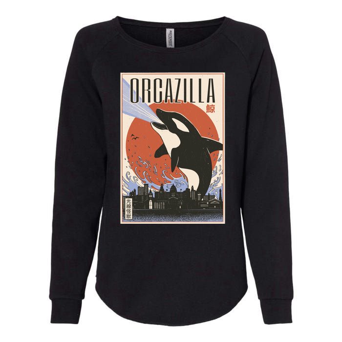 Orcazilla Japanese Poster Orca Womens California Wash Sweatshirt