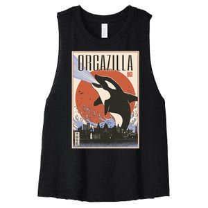 Orcazilla Japanese Poster Orca Women's Racerback Cropped Tank