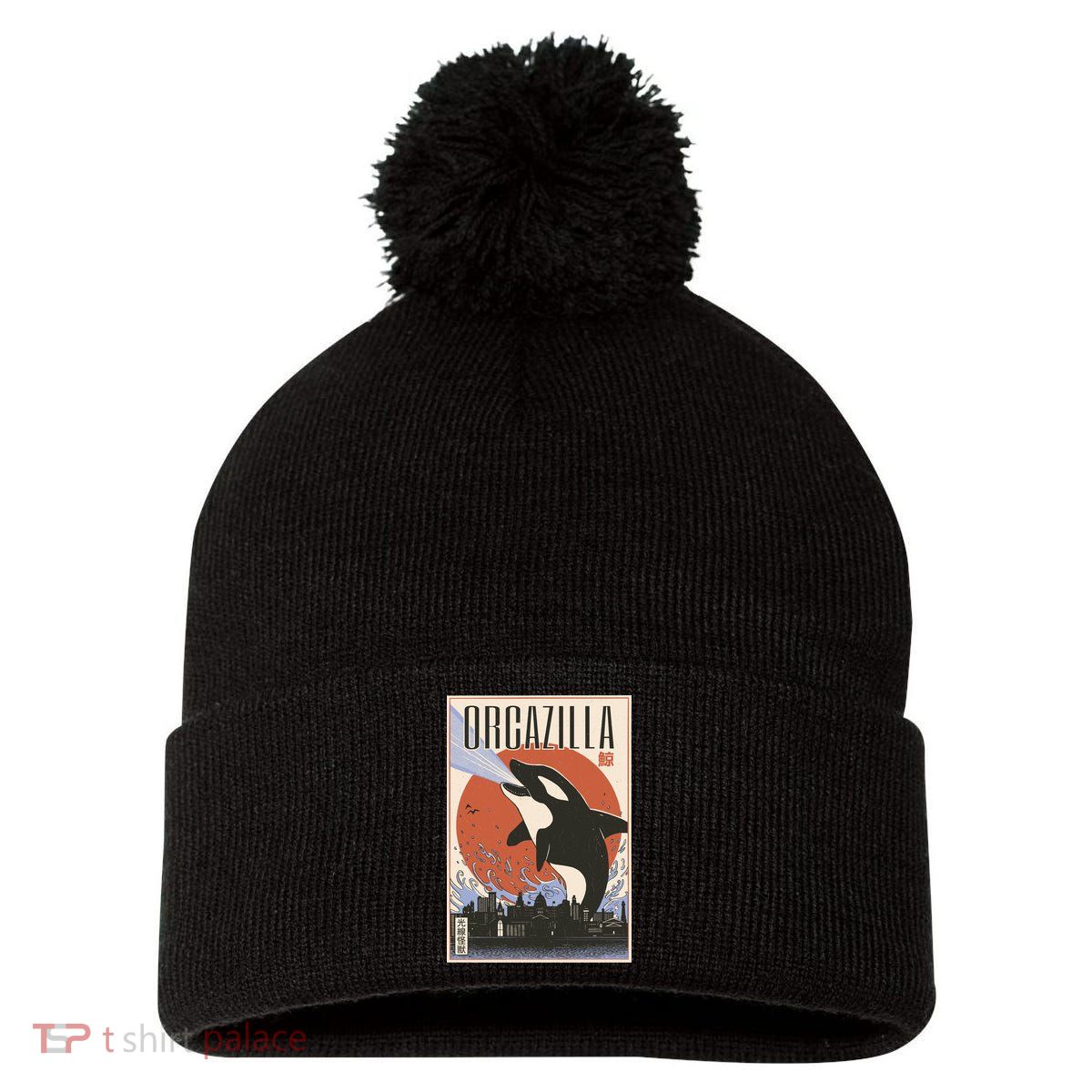 Orcazilla Japanese Poster Orca Pom Pom 12in Knit Beanie