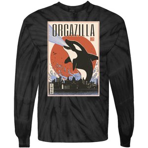 Orcazilla Japanese Poster Orca Tie-Dye Long Sleeve Shirt