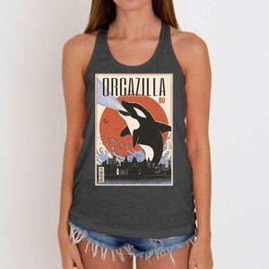 Orcazilla Japanese Poster Orca Women's Knotted Racerback Tank