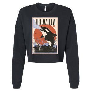 Orcazilla Japanese Poster Orca Cropped Pullover Crew