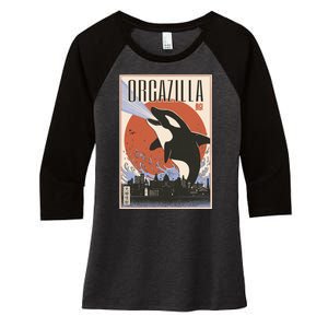 Orcazilla Japanese Poster Orca Women's Tri-Blend 3/4-Sleeve Raglan Shirt