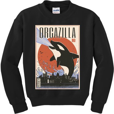 Orcazilla Japanese Poster Orca Kids Sweatshirt