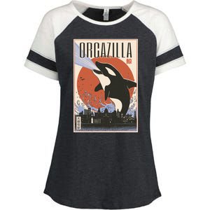 Orcazilla Japanese Poster Orca Enza Ladies Jersey Colorblock Tee