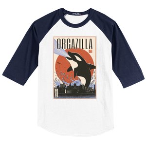 Orcazilla Japanese Poster Orca Baseball Sleeve Shirt