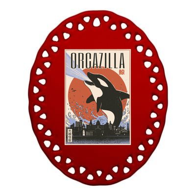 Orcazilla Japanese Poster Orca Ceramic Oval Ornament