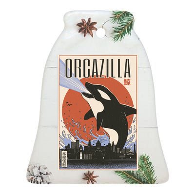 Orcazilla Japanese Poster Orca Ceramic Bell Ornament