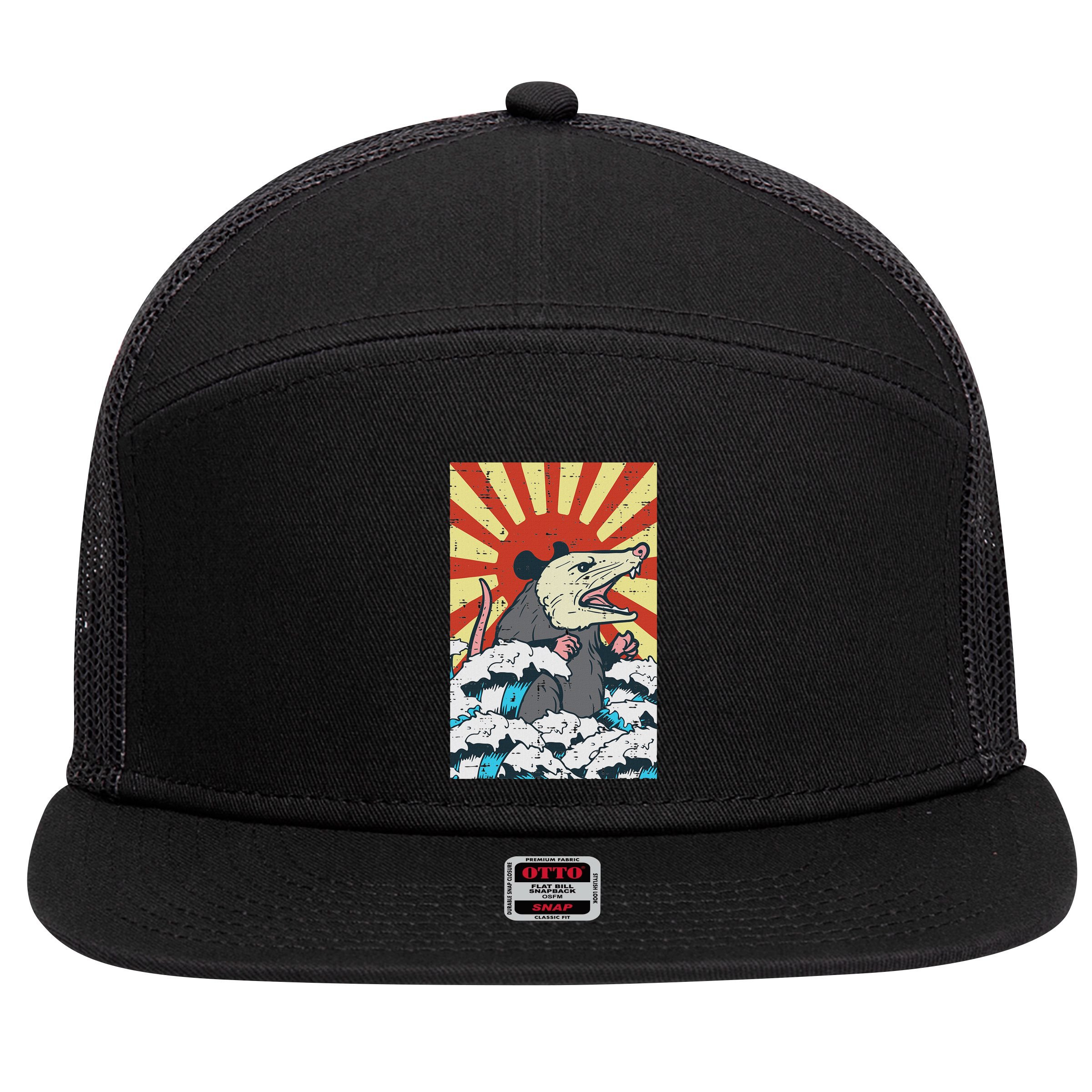 Opossum Japan Sun Wave Vintage Possum Monster 7 Panel Mesh Trucker Snapback Hat