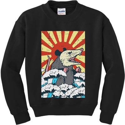 Opossum Japan Sun Wave Vintage Possum Monster Kids Sweatshirt