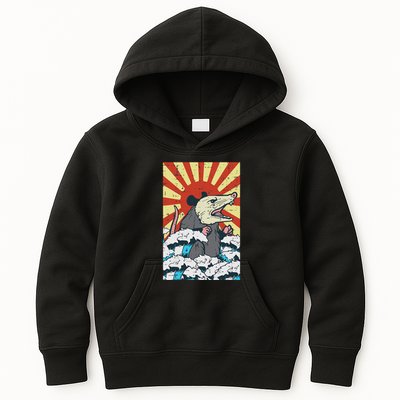 Opossum Japan Sun Wave Vintage Possum Monster Kids Hoodie