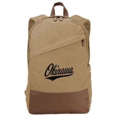 Okinawa Japan Varsity Script Retro Vintage Sports Style Cotton Canvas Backpack