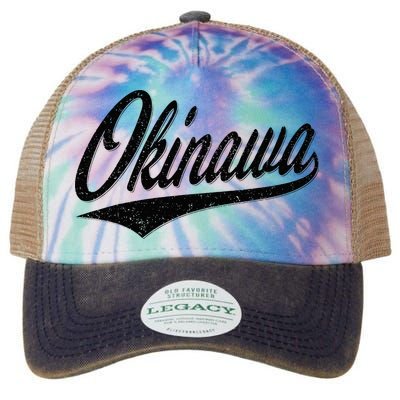 Okinawa Japan Varsity Script Retro Vintage Sports Style Legacy Tie Dye Trucker Hat