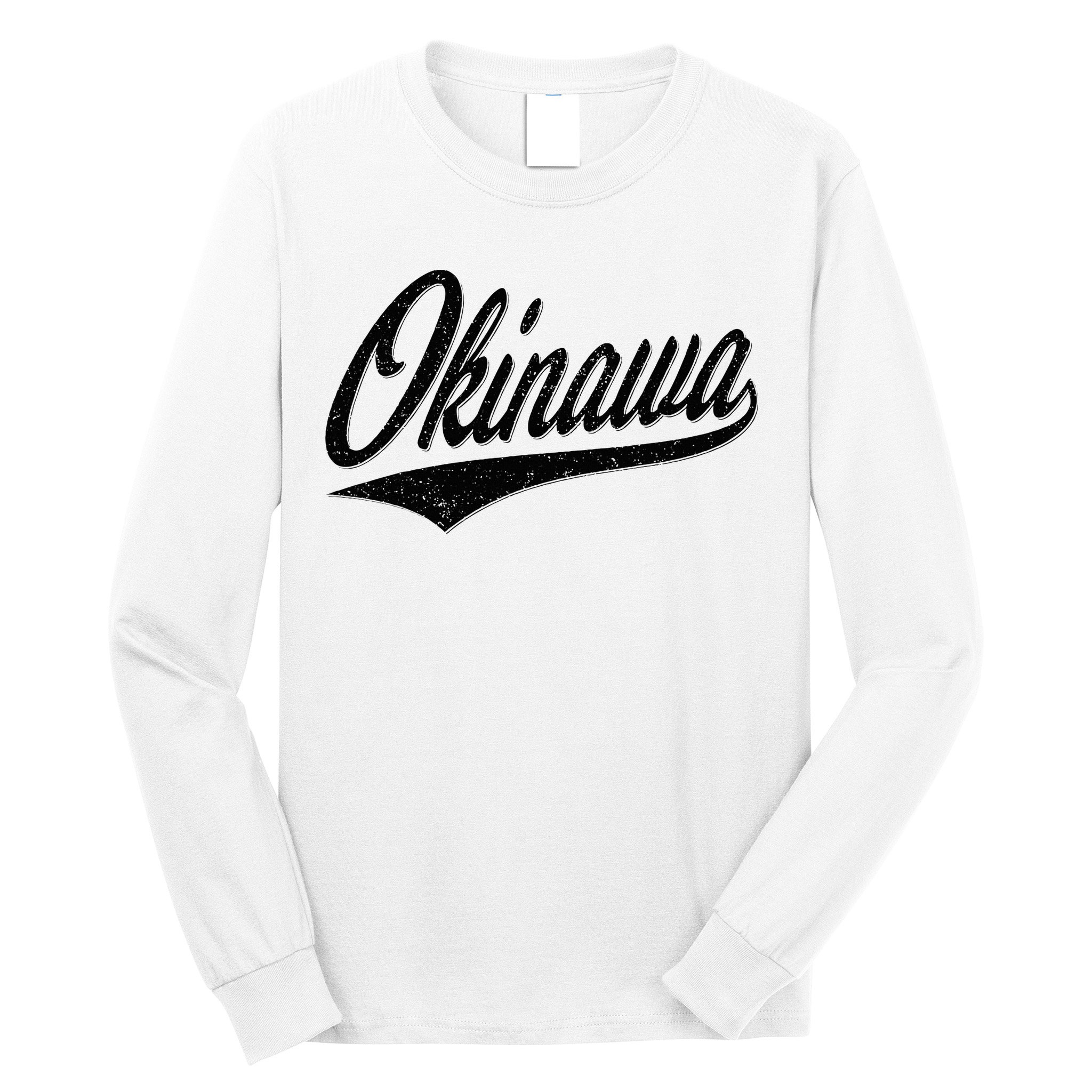 Okinawa Japan Varsity Script Retro Vintage Sports Style Long Sleeve Shirt