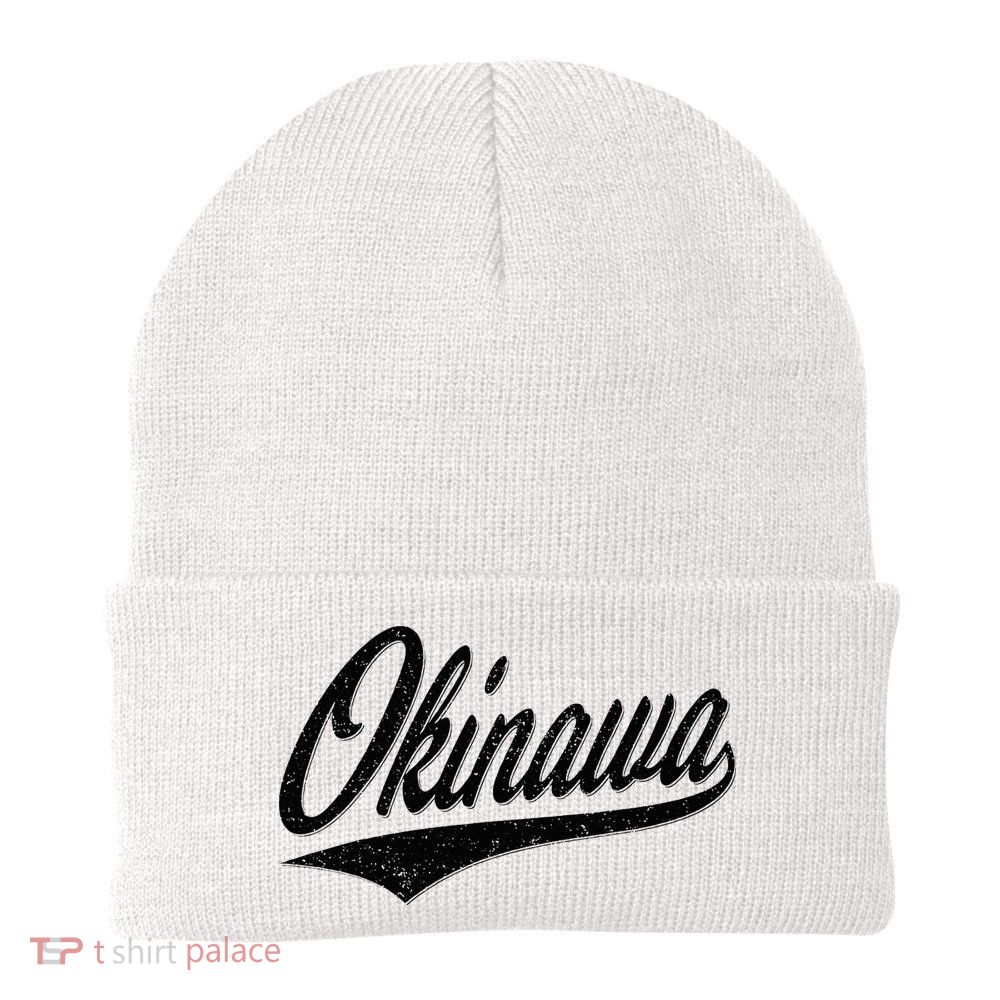 Okinawa Japan Varsity Script Retro Vintage Sports Style Beanie