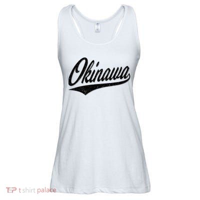 Okinawa Japan Varsity Script Retro Vintage Sports Style Ladies Essential Flowy Tank