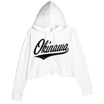 Okinawa Japan Varsity Script Retro Vintage Sports Style Crop Fleece Hoodie