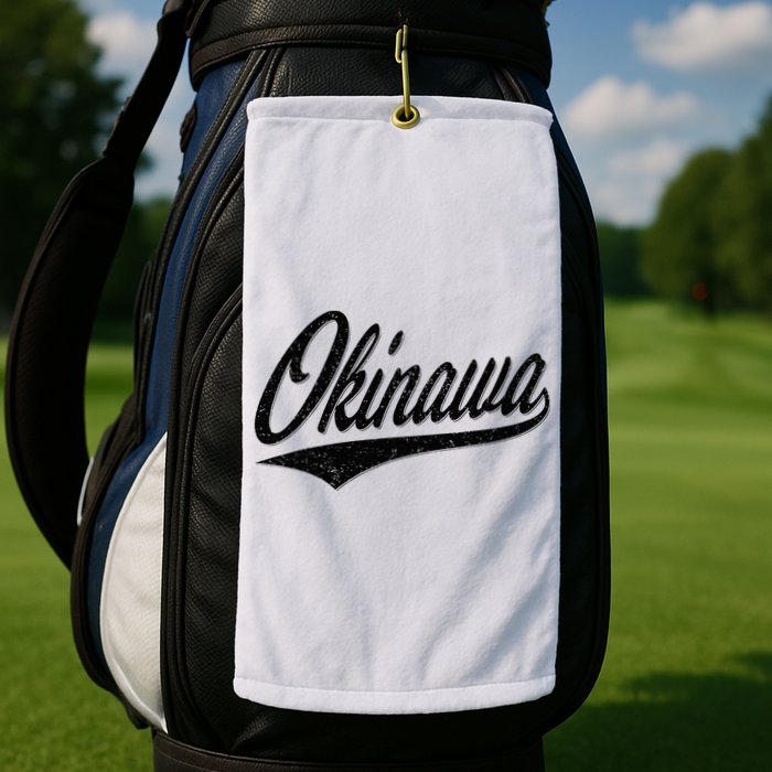 Okinawa Japan Varsity Script Retro Vintage Sports Style Golf Towel