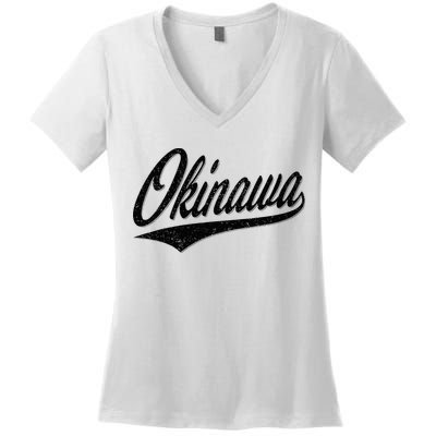 Okinawa Japan Varsity Script Retro Vintage Sports Style Women's V-Neck T-Shirt
