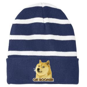 Ok Boomer Doge Striped Beanie with Solid Band