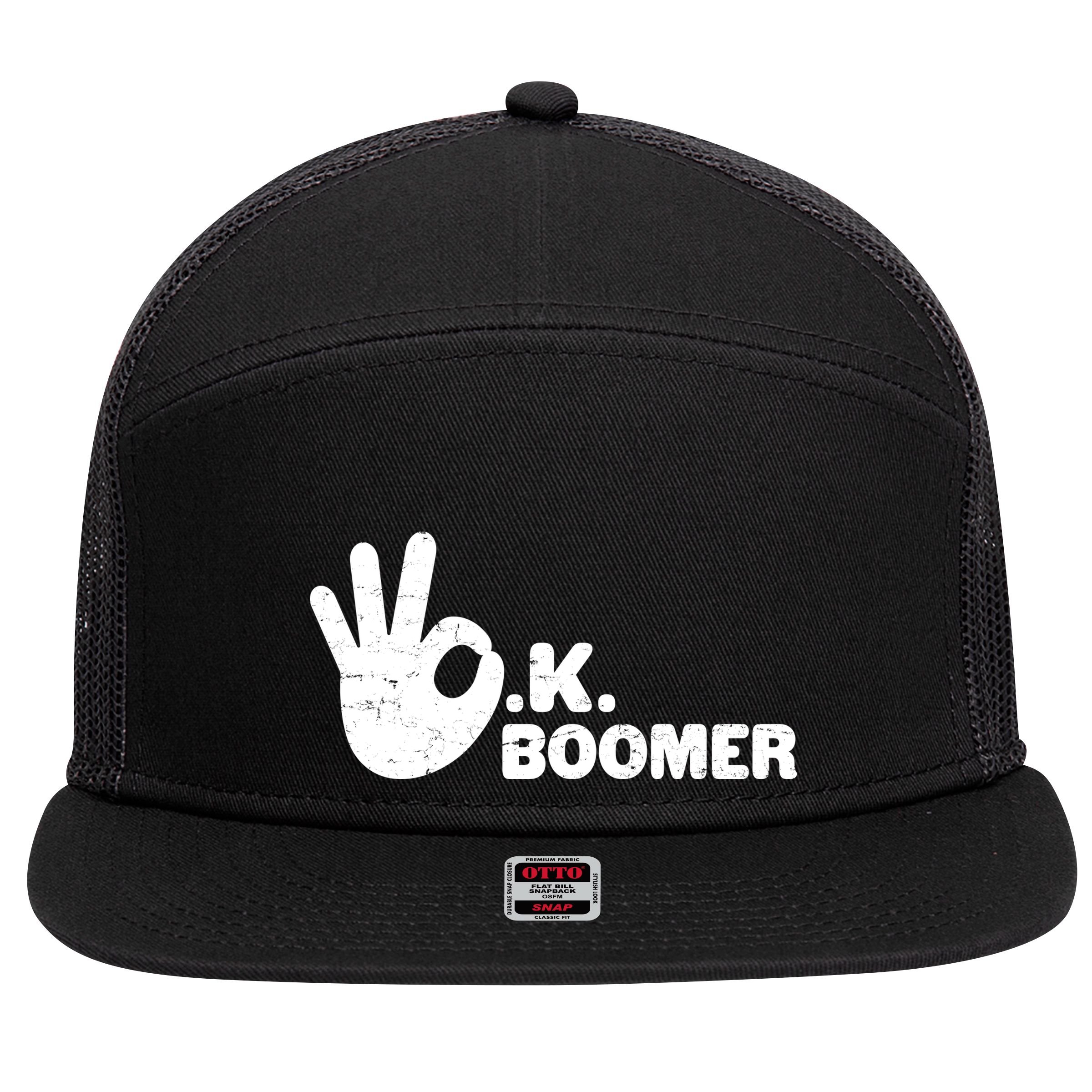 OK Boomer Funny Millenial OK Clapback Sarcasm 7 Panel Mesh Trucker Snapback Hat