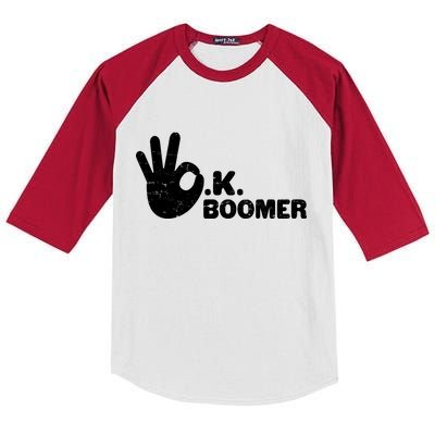 OK Boomer Funny Millenial OK Clapback Sarcasm Kids Colorblock Raglan Jersey