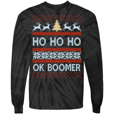 Ok Boomer Funny Ugly Christmas Sweater Ho Ho Ho  Tie-Dye Long Sleeve Shirt