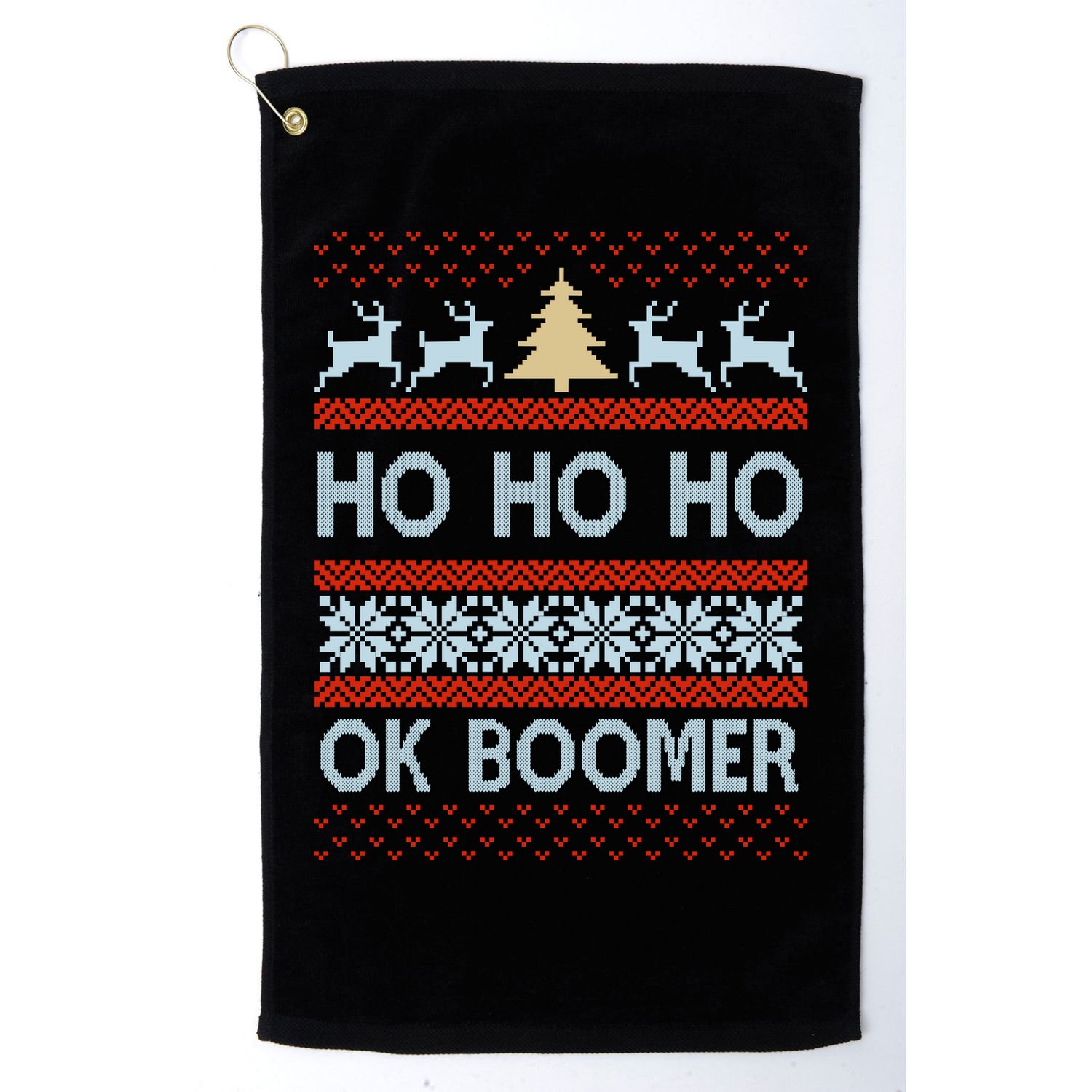 Ok Boomer Funny Ugly Christmas Sweater Ho Ho Ho  Golf Towel