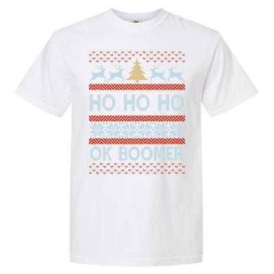 Ok Boomer Funny Ugly Christmas Sweater Ho Ho Ho  Garment-Dyed Heavyweight T-Shirt