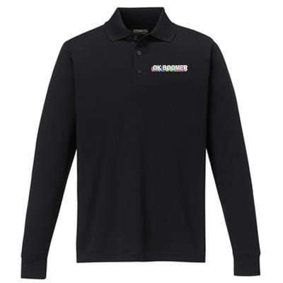 Ok Boomer Retro 80's Colors Performance Long Sleeve Polo