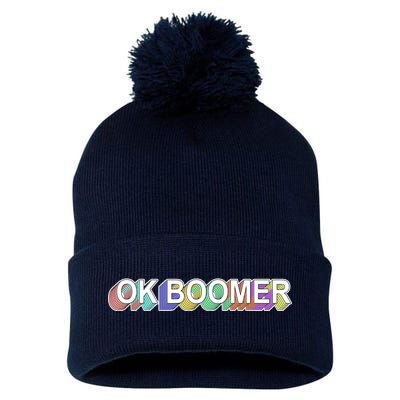 Ok Boomer Retro 80's Colors Pom Pom 12in Knit Beanie