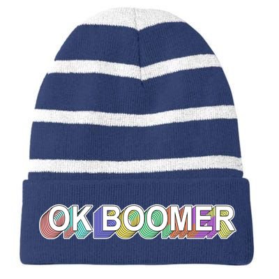 Ok Boomer Retro 80's Colors Striped Beanie with Solid Band