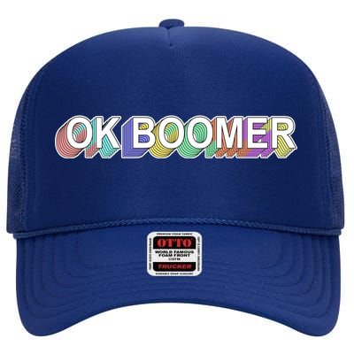 Ok Boomer Retro 80's Colors High Crown Mesh Back Trucker Hat