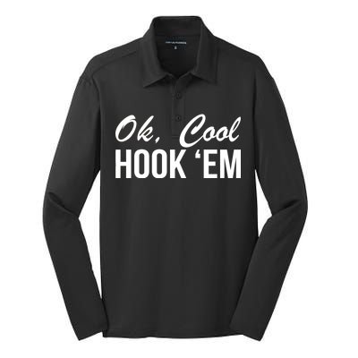 Ok Cool Hook'Em Texas Hook Em Silk Touch Performance Long Sleeve Polo