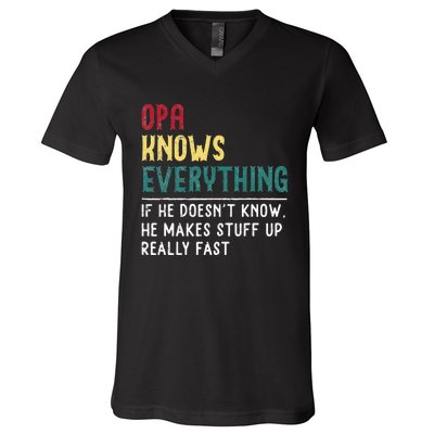 Opa Knows Everything FatherS Day Gift For Grandpa Funny Opa V-Neck T-Shirt