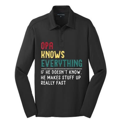 Opa Knows Everything FatherS Day Gift For Grandpa Funny Opa Silk Touch Performance Long Sleeve Polo