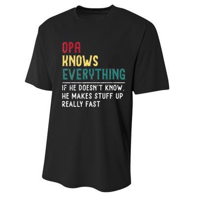 Opa Knows Everything FatherS Day Gift For Grandpa Funny Opa Performance Sprint T-Shirt