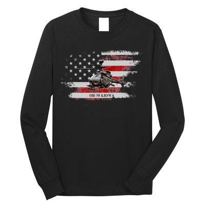 OH58 Kiowa Helicopter USA Flag Helicopter Pilot Gifts Long Sleeve Shirt