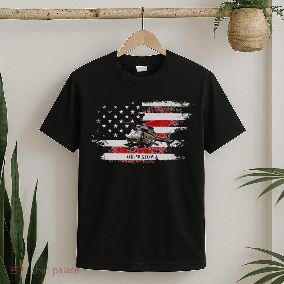 OH58 Kiowa Helicopter USA Flag Helicopter Pilot Gifts T-Shirt