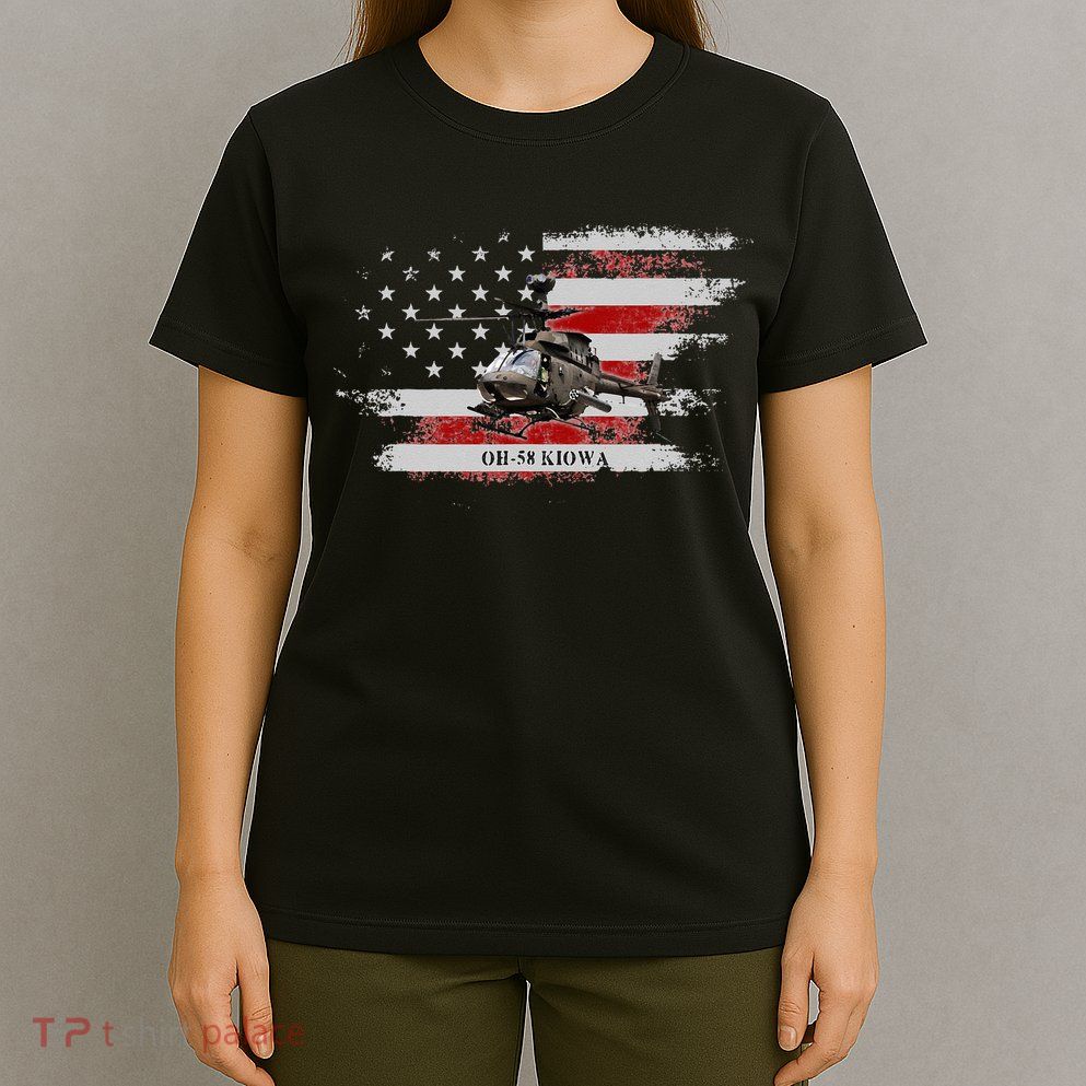 OH58 Kiowa Helicopter USA Flag Helicopter Pilot Gifts T-Shirt
