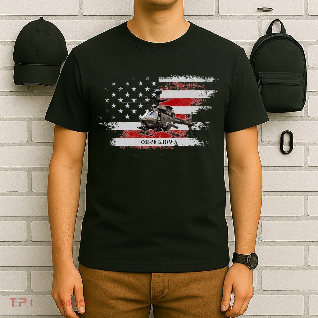 OH58 Kiowa Helicopter USA Flag Helicopter Pilot Gifts T-Shirt