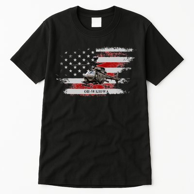 OH58 Kiowa Helicopter USA Flag Helicopter Pilot Gifts Tall T-Shirt