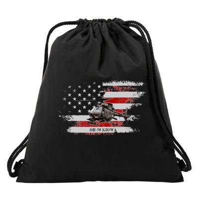 OH58 Kiowa Helicopter USA Flag Helicopter Pilot Gifts Drawstring Bag