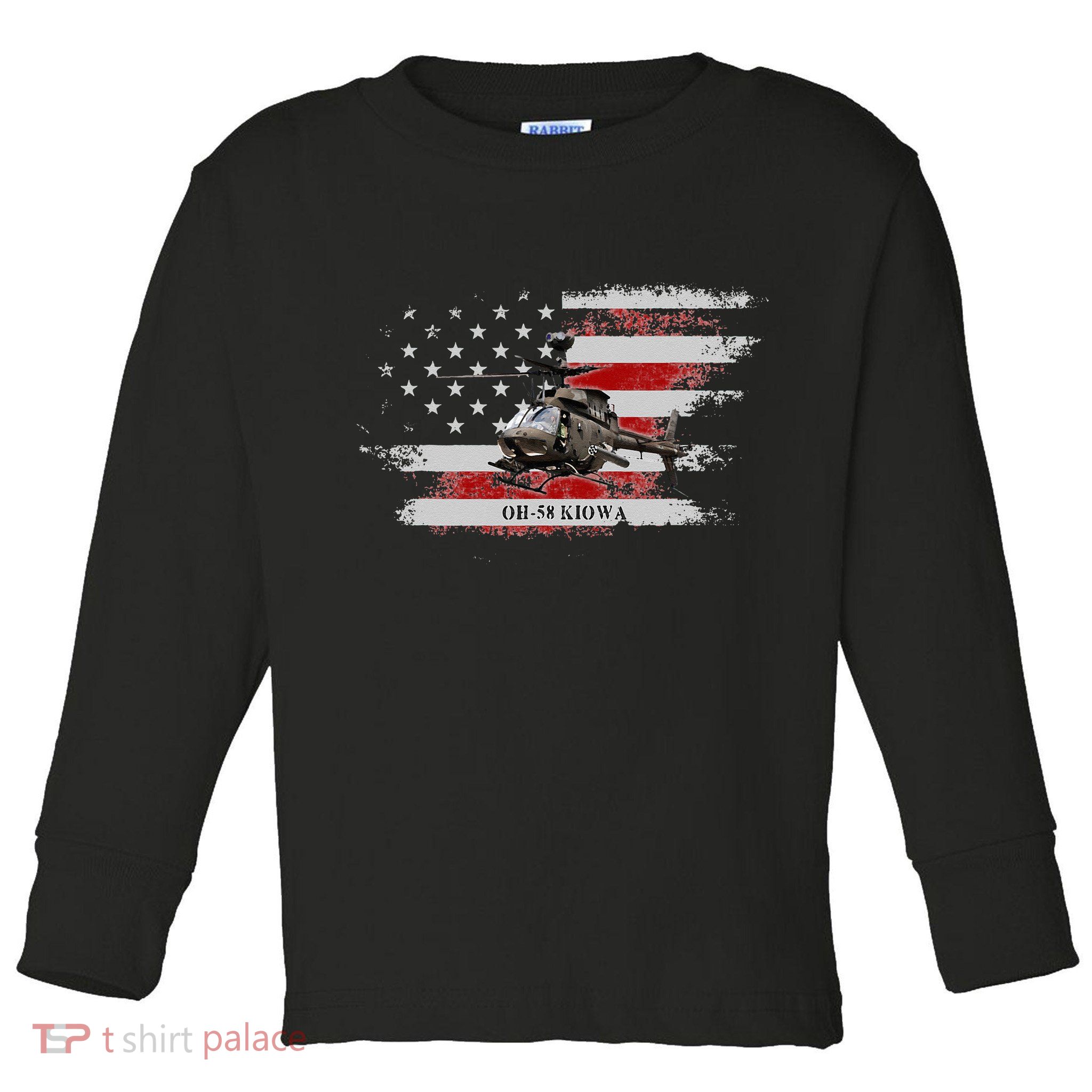 OH58 Kiowa Helicopter USA Flag Helicopter Pilot Gifts Toddler Long Sleeve Shirt