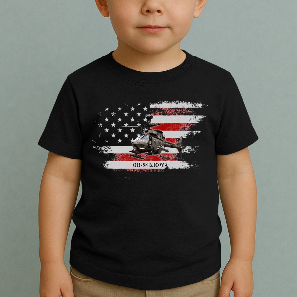 OH58 Kiowa Helicopter USA Flag Helicopter Pilot Gifts Toddler T-Shirt