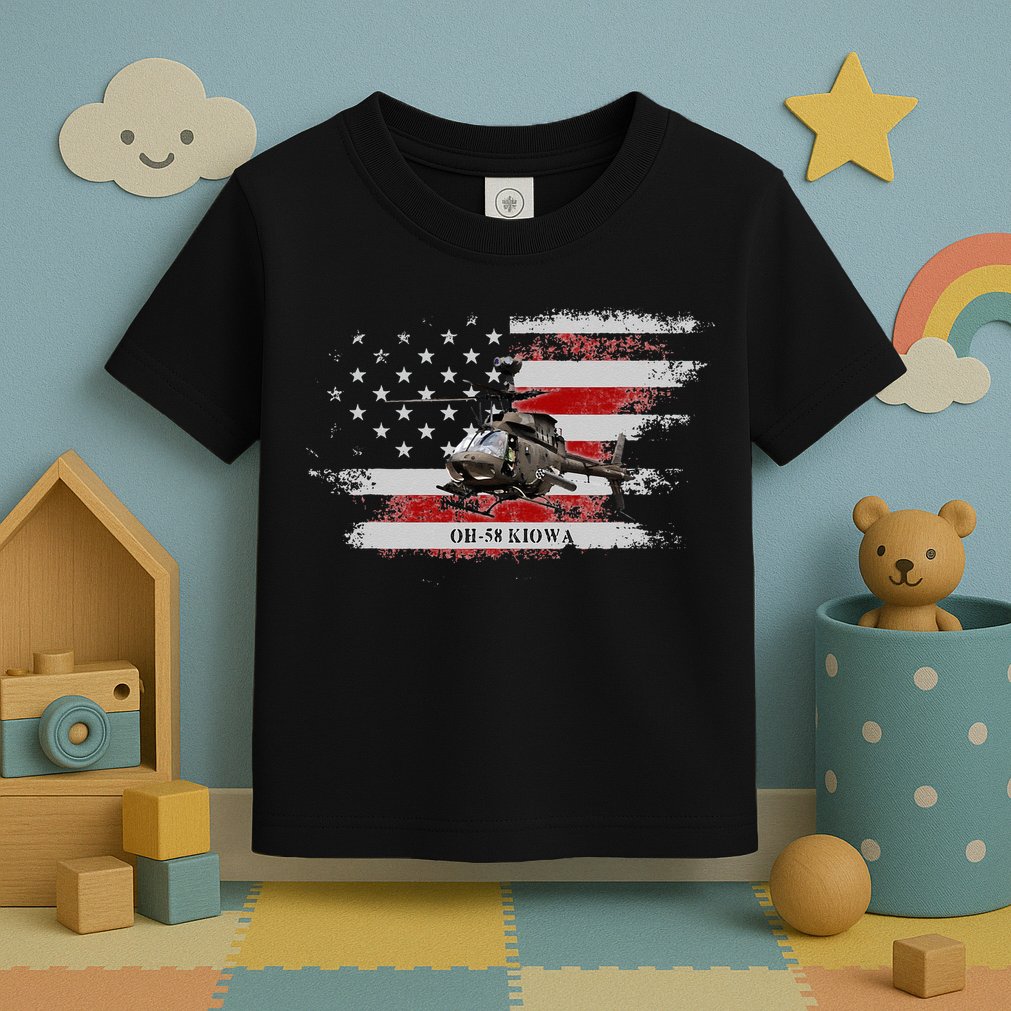 OH58 Kiowa Helicopter USA Flag Helicopter Pilot Gifts Toddler T-Shirt